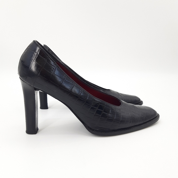 YSL | Vintage Croc Embossed Leather Heels in Black - Picture 3 of 11